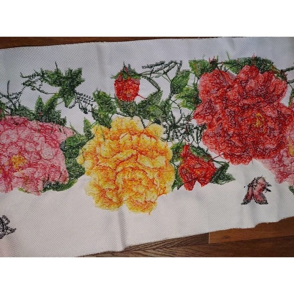 Chinese hand Floral Peony Tapestry embroidery Textile Panel 41 X 16 Colorful - Picture 14 of 15